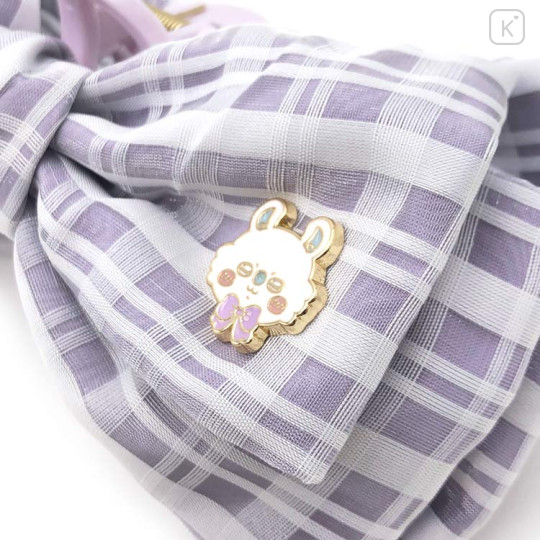 Japan Chiikawa Mascot Hair Claw Clip - Momonga : Fluffy Ribbon Gingham - 3