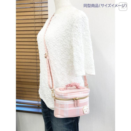 Japan Chiikawa Vanity Pouch Crossbody Shoulder Bag - Usagi : Ribbon Gingham - 5