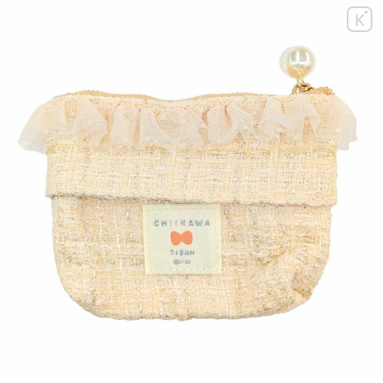Japan Chiikawa Mini Pouch & Tissue Case - Usagi : Ribbon Tweed Frill - 2
