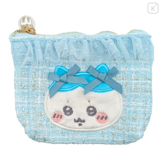 Japan Chiikawa Mini Pouch & Tissue Case - Hachiware : Ribbon Tweed Frill - 1