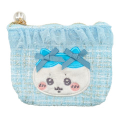 Japan Chiikawa Mini Pouch & Tissue Case - Hachiware : Ribbon Tweed Frill