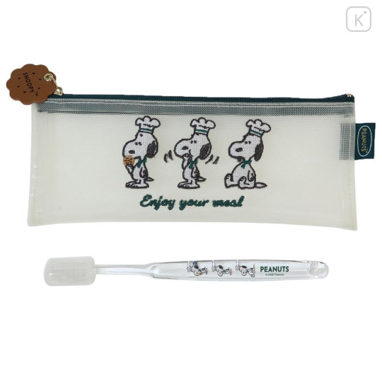 Japan Peanuts Toothbrush & Pouch Set - Snoopy : Snack Time Chef - 1