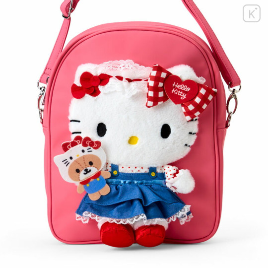 Japan Sanrio Original 2-Way Plush Crossbody Shoulder Pouch Bag - Hello Kitty Character Grand Prix 4th Edition Outfit Collection - 2