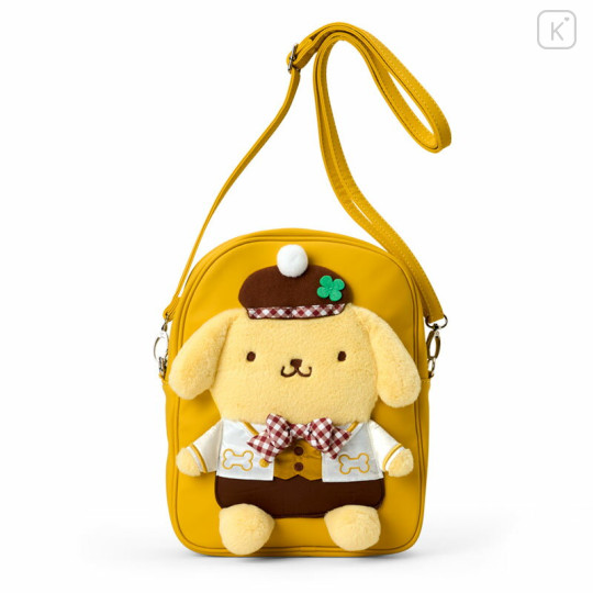 Japan Sanrio Original 2-Way Plush Crossbody Shoulder Pouch Bag - Pompompurin Character Grand Prix 4th Edition Outfit Collection - 1
