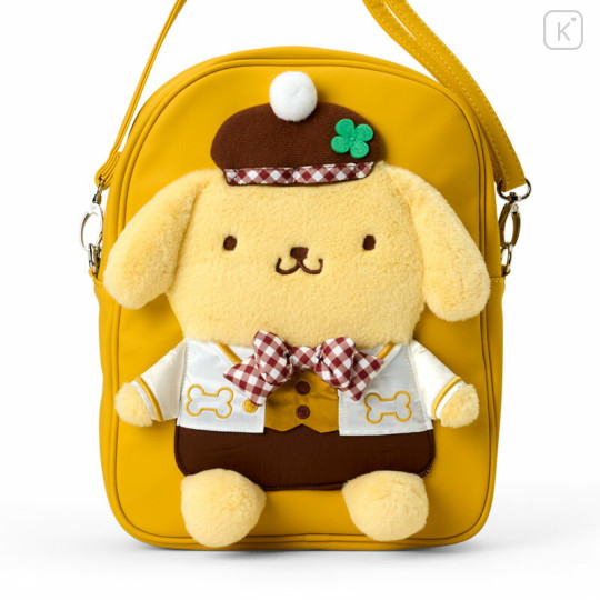 Japan Sanrio Original 2-Way Plush Crossbody Shoulder Pouch Bag - Pompompurin Character Grand Prix 4th Edition Outfit Collection - 2