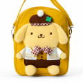 Japan Sanrio Original 2-Way Plush Crossbody Shoulder Pouch Bag - Pompompurin Character Grand Prix 4th Edition Outfit Collection - 2