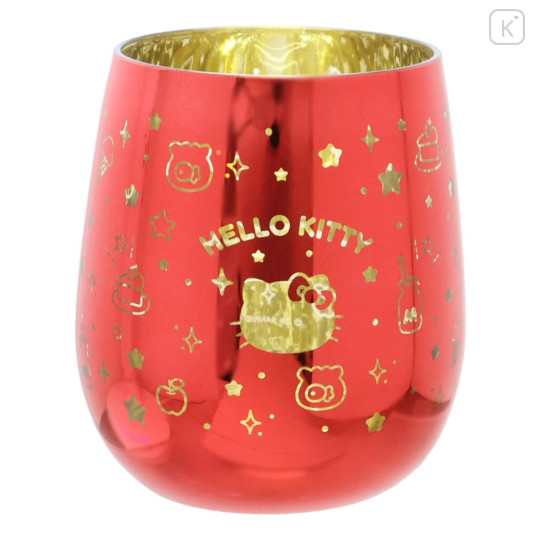 Japan Sanrio Swinging Glass Tumbler - Hello Kitty : Sparkling Metallic Red Gold - 1