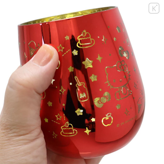 Japan Sanrio Swinging Glass Tumbler - Hello Kitty : Sparkling Metallic Red Gold - 2