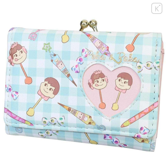 Japan Peko Chan Clasp Trifold Wallet - Milky Candy Ghingham Pink Blue - 1