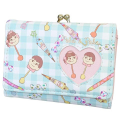 Japan Peko Chan Clasp Trifold Wallet - Milky Candy Ghingham Pink Blue