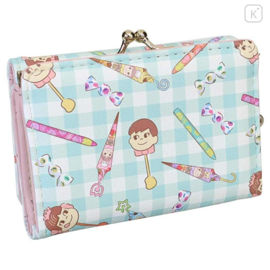 Japan Peko Chan Clasp Trifold Wallet - Milky Candy Ghingham Pink Blue - 2