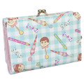 Japan Peko Chan Clasp Trifold Wallet - Milky Candy Ghingham Pink Blue - 2