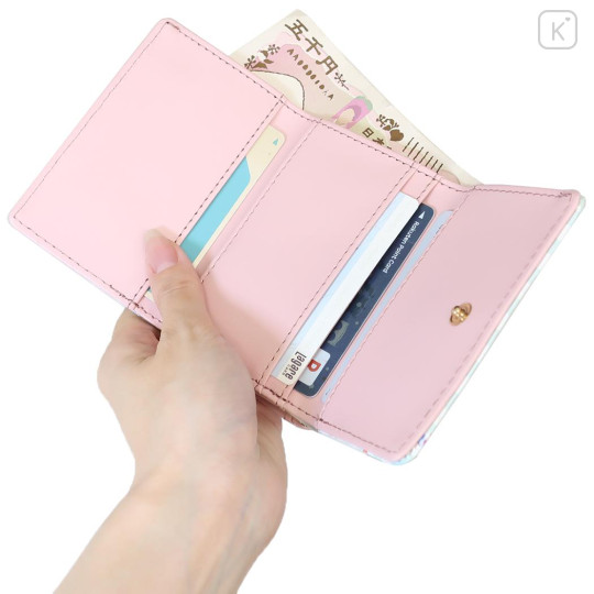 Japan Peko Chan Clasp Trifold Wallet - Milky Candy Ghingham Pink Blue - 3