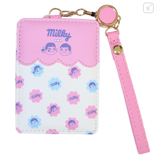 Japan Peko Chan Pass Case Card Holder & Reel - Milky Candy Pink - 1