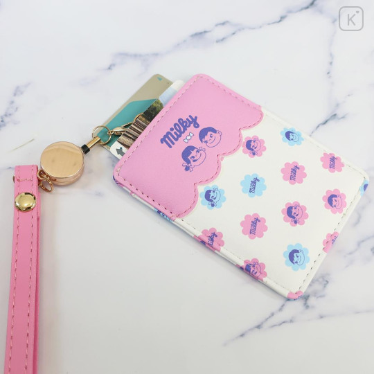 Japan Peko Chan Pass Case Card Holder & Reel - Milky Candy Pink - 3