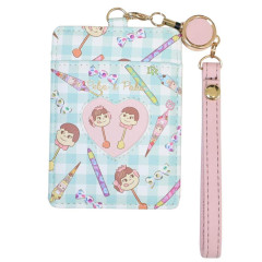 Japan Peko Chan Pass Case Card Holder & Reel - Milky Candy Ghingham Pink Blue