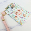 Japan Peko Chan Pass Case Card Holder & Reel - Milky Candy Ghingham Pink Blue - 3