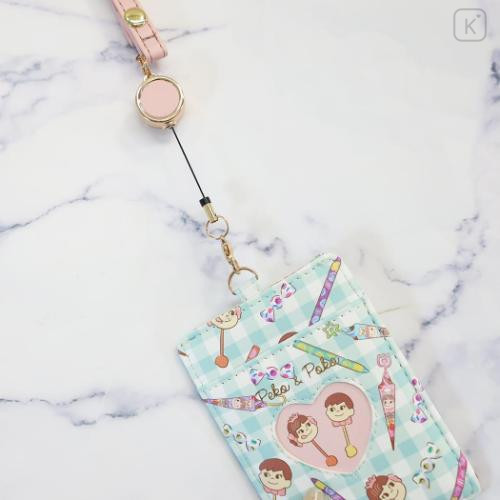 Japan Peko Chan Pass Case Card Holder & Reel - Milky Candy Ghingham Pink Blue - 4