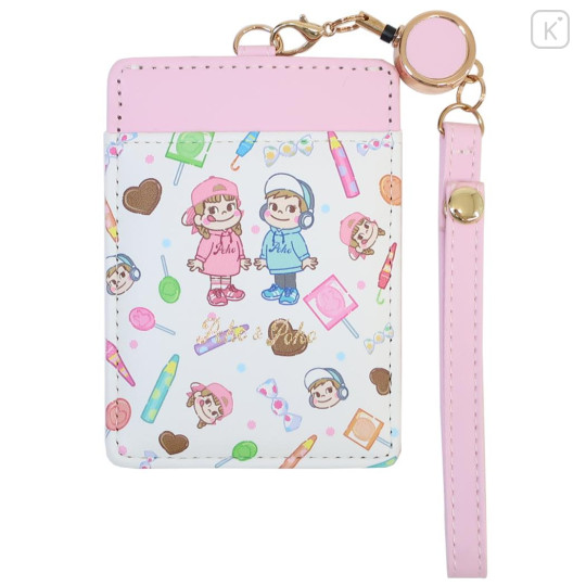 Japan Peko Chan Pass Case Card Holder & Reel - Milky Candy Pink Blue - 1
