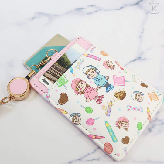 Japan Peko Chan Pass Case Card Holder & Reel - Milky Candy Pink Blue - 3