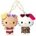 Japan Sanrio Mascot Holder Connecting Set - Hello Kitty & Hello Mimmy : Y2K Gal Swimsuit Tan Leopard Zebra Sunglasses - 1