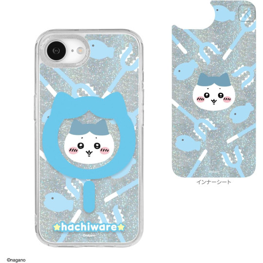 Japan Chiikawa Camera Frame iPhone 17e / 16e MagSafe Case - Hachiware : Battle Stick Glitter - 2