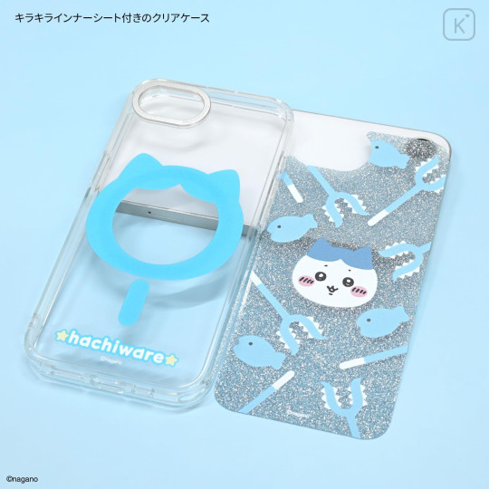Japan Chiikawa Camera Frame iPhone 17e / 16e MagSafe Case - Hachiware : Battle Stick Glitter - 3