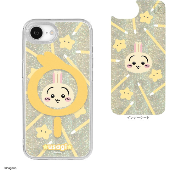 Japan Chiikawa Camera Frame iPhone 17e / 16e Case with MagSafe - Usagi : Battle Stick Glitter - 2
