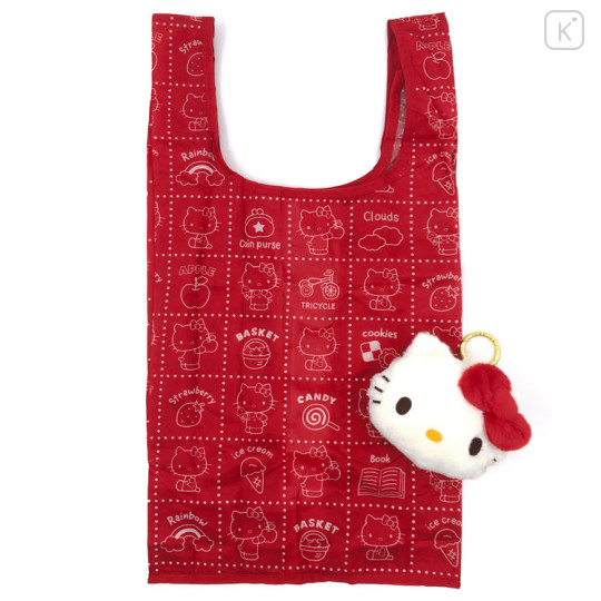 Japan Sanrio Eco Shopping Bag & Mascot Pouch - Hello Kitty : Red Retro Dull - 2