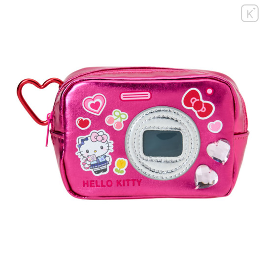 Japan Sanrio Original Metallic Pouch with Carabiner - Hello Kitty : Academy Sparkling Journey Camera-Style - 1