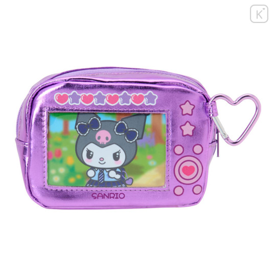 Japan Sanrio Original Metallic Pouch with Carabiner - Kuromi : Academy Sparkling Journey Camera-Style - 2