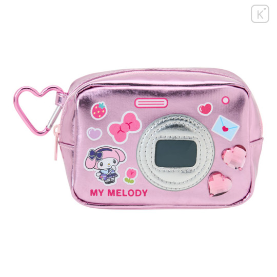 Japan Sanrio Original Metallic Pouch with Carabiner - My Melody : Academy Sparkling Journey Camera-Style - 1