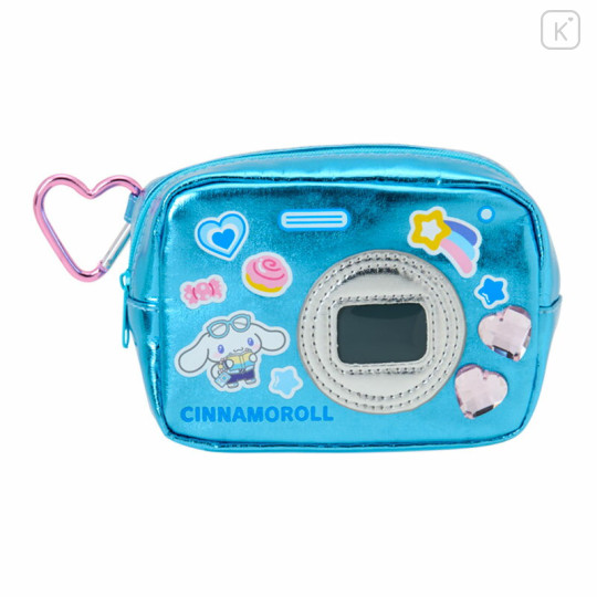 Japan Sanrio Original Metallic Pouch with Carabiner - Cinnamoroll : Academy Sparkling Journey Camera-Style - 1