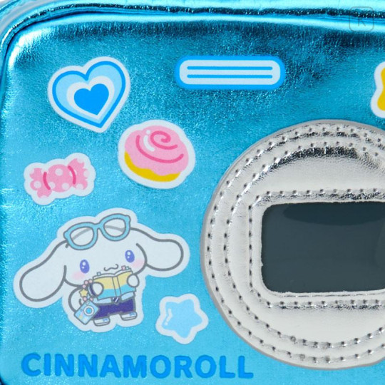 Japan Sanrio Original Metallic Pouch with Carabiner - Cinnamoroll : Academy Sparkling Journey Camera-Style - 5