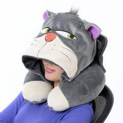 Japan Disney Store Travel Fluffy Neck Pillow Cushion - Cinderella : Cat Lucifer Hood