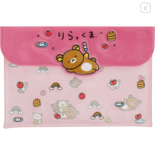 Japan San-X PVC Flat Clear Case with Snap Button - Rilakkuma Yuruyuru Pokapoka Warm and Cozy Pink - 1