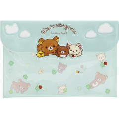 Japan San-X PVC Flat Clear Case with Snap Button - Rilakkuma : Chairoikoguma's Kumakyun Days Green