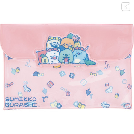 Japan San-x PVC Flat Clear Case with Snap Button - Sumikko Gurashi : Pajama Style Pink - 1