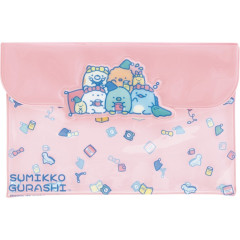 Japan San-X Original PVC Flat Clear Case with Snap Button - Sumikko Gurashi : Pajama Style Pink
