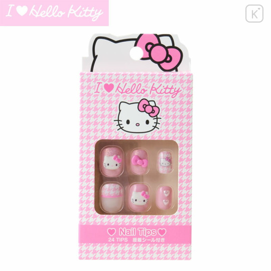 Japan Sanrio Original Nail Tips - Hello Kitty : I Love Hello Kitty Pink Houndstooth - 1