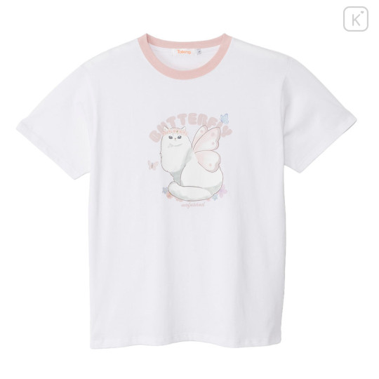 Japan Mofusand T-shirt (M) - Butterfly Momohane Cat White - 1