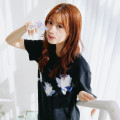 Japan Mofusand T-shirt (M) - Butterfly Irohane Cat Black - 3