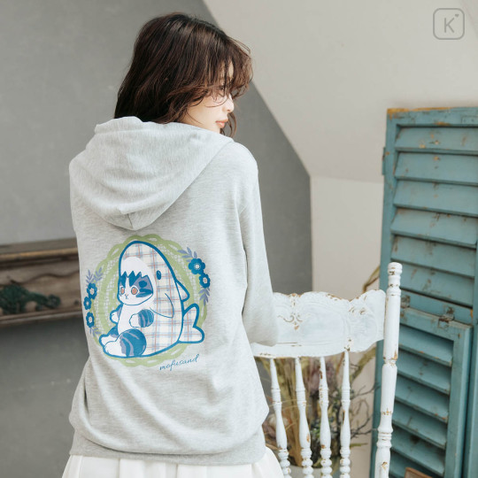Japan Mofusand Country Check Zip Hoodie (L) - Shark Cat Gray - 2