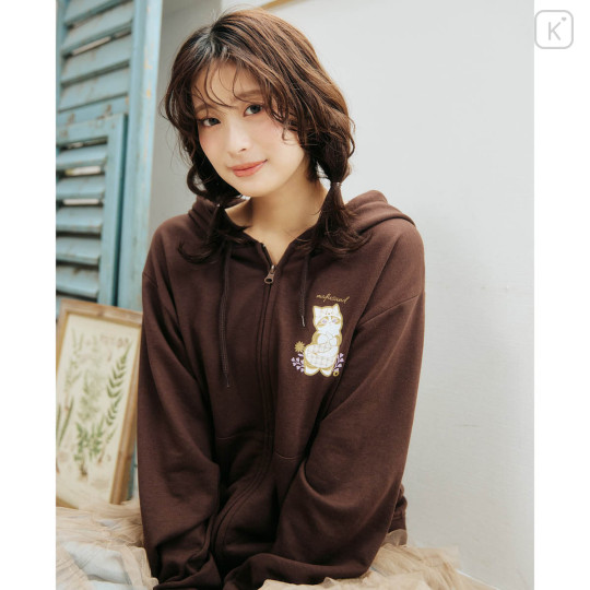 Japan Mofusand Country Check Zip Hoodie (L) - Fox Cat Dark Brown - 3