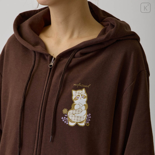 Japan Mofusand Country Check Zip Hoodie (L) - Fox Cat Dark Brown - 8