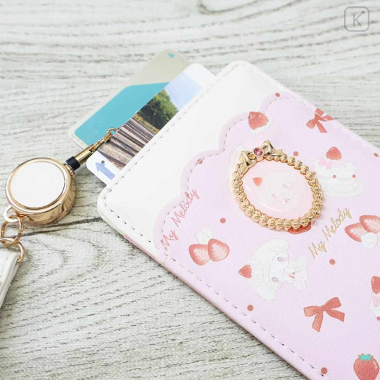 Japan Sanrio Pass Case Card Holder & Reel - My Melody : Sweet Cakes Collection - 3
