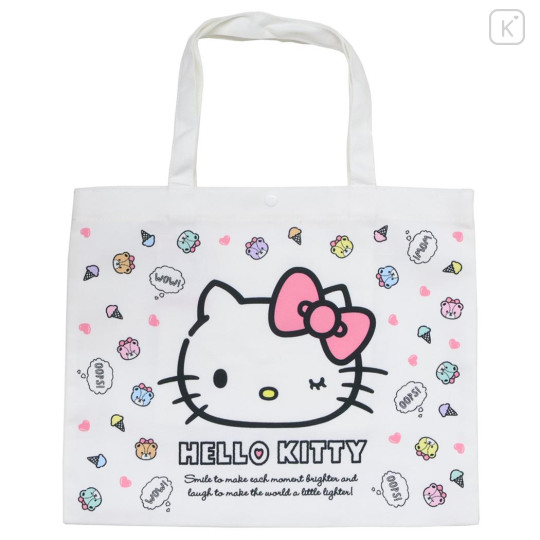 Japan Sanrio Canvas Tote Bag - Hello Kitty : Wink Heart Pink - 1