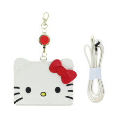 Japan Sanrio Pass Case Card Holder with Retractable Reel Neck Strap - Hello Kitty : Face