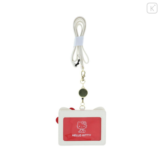 Japan Sanrio Pass Case Card Holder with Retractable Reel Neck Strap - Hello Kitty : Face - 2