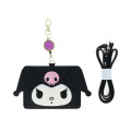 Japan Sanrio Pass Case Card Holder with Retractable Reel Neck Strap - Kuromi : Face - 1